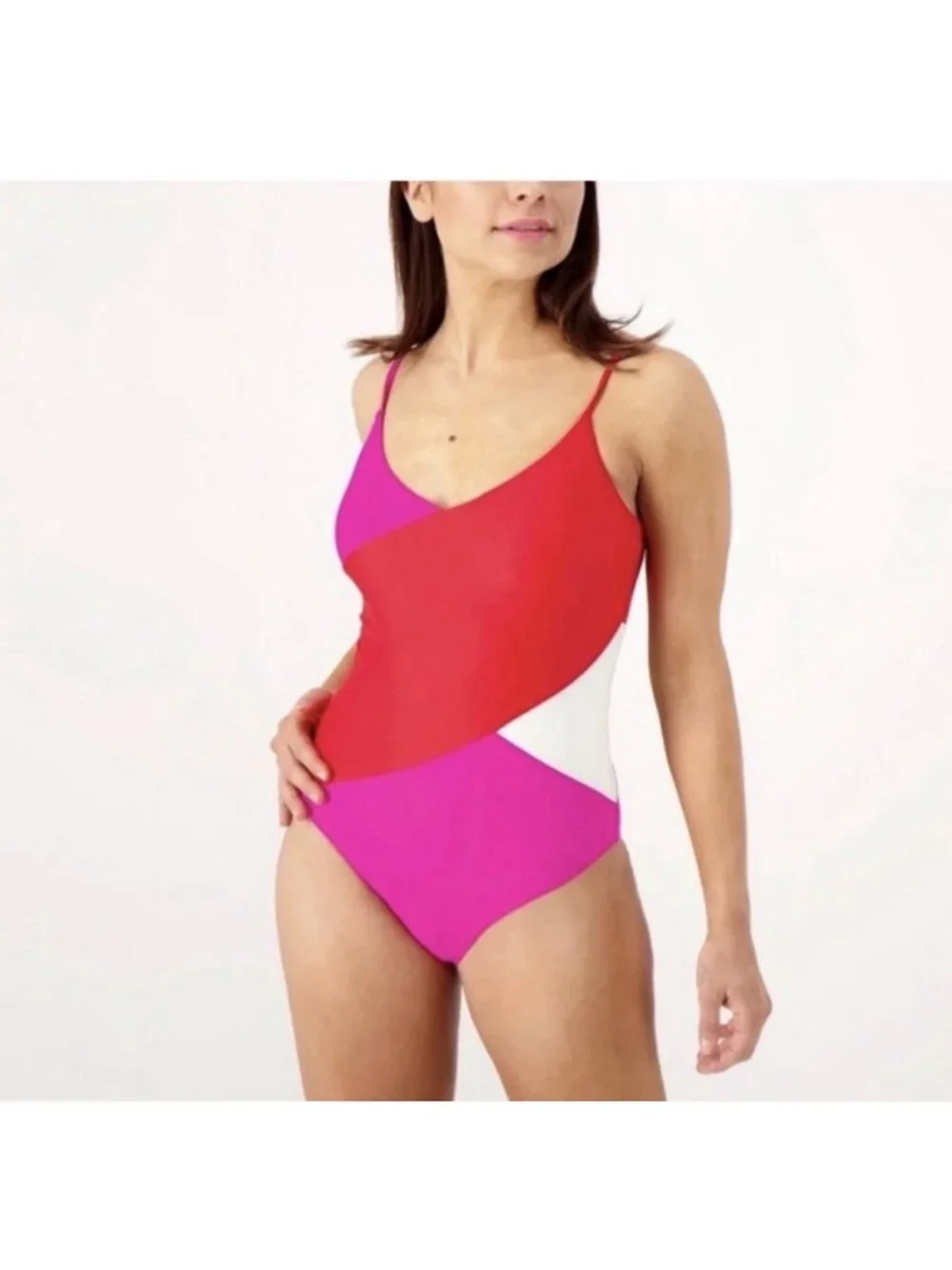 Summersalt The Marina One-Piece Swimsuit Pink White Red Colorblack Sz 2